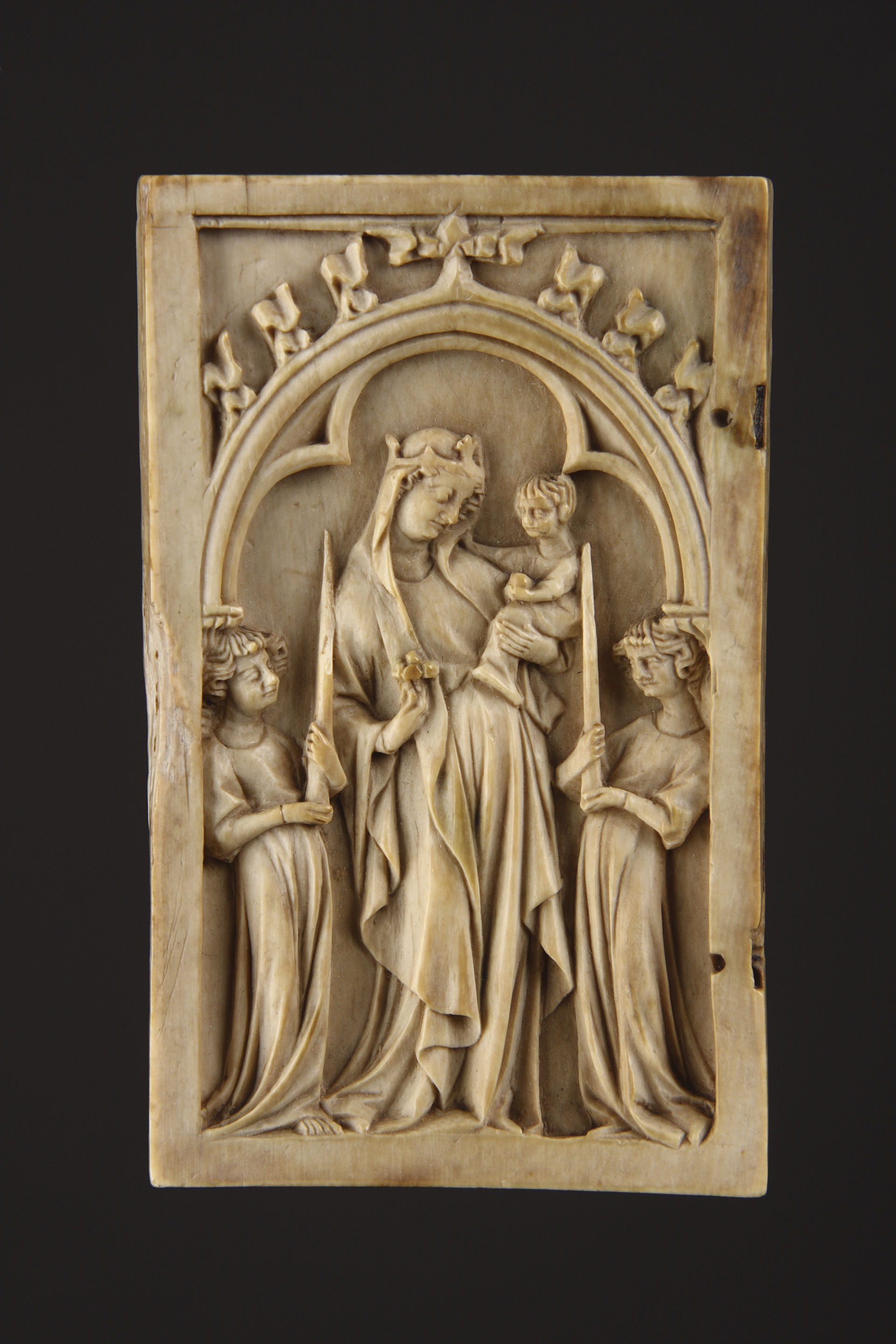 Medieval Northern French Gothic Deeply Carved Ivory Diptych Panel